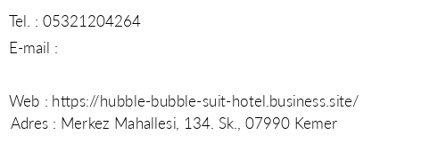 Hubble Bubble Suit Hotel telefon numaralar, faks, e-mail, posta adresi ve iletiim bilgileri